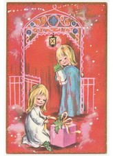 1977 Décorations Pour Filles Paquets Cadeaux Carte De Vœux De Noël Vintage