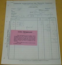 Ancienne facture Compagnie Internationale des Machines Agricoles  septembre 1933