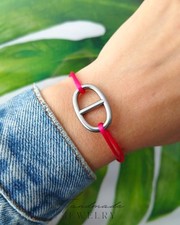 Bracelet maille marine cordon satiné rose fushia réglable Bracelet d'amitié ♡