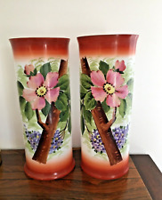 paire de grand vase en opaline rose et blanc 26,2 cm de haut TTBE