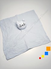 Doudou Plat/Mouchoir Carré Lange Chat Bleu Clair/Pâle - Monoprix Monop Bout'chou