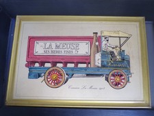 tôle Bière La Meuse publicitaire ancienne sur carton