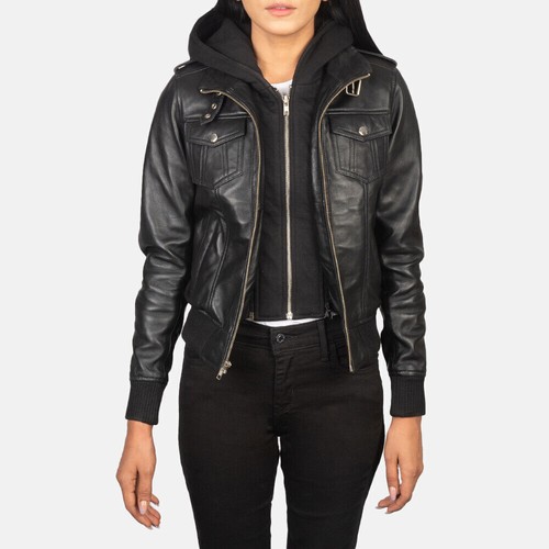 Blouson cuir capuche - cuir,