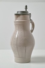 Pichet en grès XIXe avec couvercle étain au gland - excellent état 