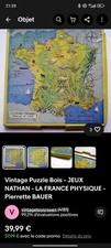 Ancien puzzle en bois jeu éducatif Carte de France Fernand Nathan, Manque Pièces