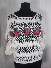 Pull tricot maille ajourée beige à fleurs MOLLY BRACKEN T.U 38/40 manches 3/4