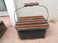 Ancienne Chaufferette authentique tole et bois + Panier à Cendre  art populaire