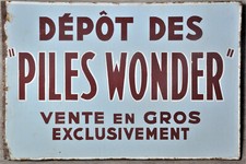 Ancienne plaque émaillée publicitaire double face PILE WONDER en gros collection