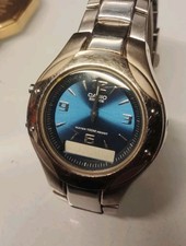 Casio Edifice EFA-105 Testé OK Bon Etat Argent Fond Bleu