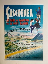 Sascoenea Affiche Originale Pays basque Tourisme Camping face à l' Espagne