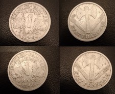 Lot 2 pieces 1 FRANC Francisque 1944 B et 1944 C dans leur jus