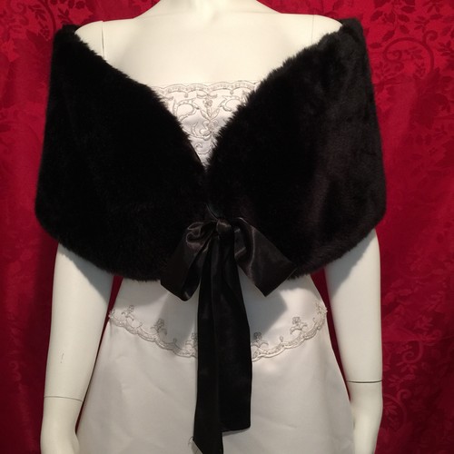 Large black faux fur bolero - fur,