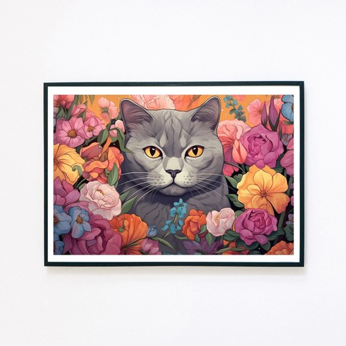 British shorthair cat flowers - british,