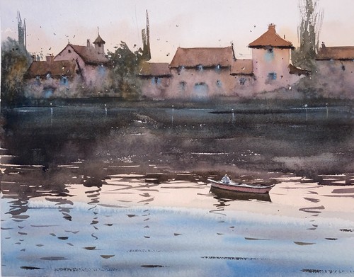 Aquarelle paysage dordogne - aquarelle, en