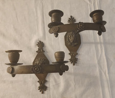 Paire d'Appliques à deux Lumières en Bronze, Palmettes, Tête de Lion, 19ème