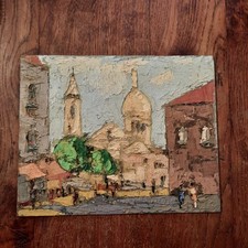 Tableau Huile Bois Sacré Cœur Montmartre