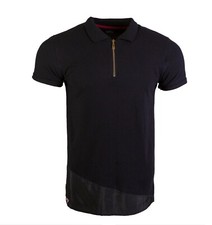 T-shirt homme Polo 100% coton Égyptien Amincissant manches courte Noir