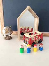 23⚜ Ancien Mini Bus Véhicule Fisher Price 4 Personnages Vintage Authentique 1969