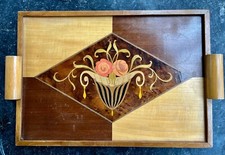 Joli Plateau Vintage Bois Marqueterie - Beautiful Vintage Wood Marquetry Tray