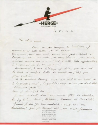 Lettre manuscrite herge 8 - d'herge, du