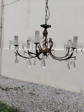 Ancien lustre 5 feux à pampilles de style Louis XV / complet en état de marche