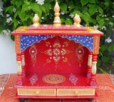 Temple indien rouge neuf en palissandre décoré et peint à la main