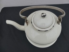 ANCIENNE BOUILLOIRE TOLE EMAILLEE   BLANC avec filet doré