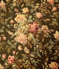 Énorme panneau / rideau fabuleux ancien motif rose française coton crétonne XIXème