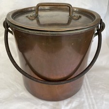 Ancien Chaudron/pot, cuivre étamé, ancien, avec couvercle, hauteur 22,5 cm
