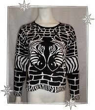 C - Superbe Pull Fantaisies Noir Blanc Zèbres Lulu H Taille M / L