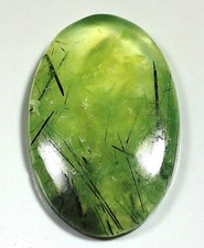 Pierre précieuse cabochon ovale préhnite rutile vert naturel 70 ct 7 x 26 x 4...