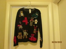 Fisher Hill SIze Large Black Sweater With Multi Color Bears