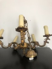 lustre en bronze vintage suspension début XX à 5 branches en l'état