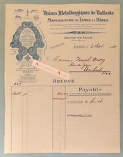 ● Usines métallurgiques de Vallorbe - Lyon 1920 - Limes et rapes - facture Ouvry