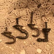 4 French wall hooks Small Antique Solid Brass Curtain Tie Back Victorian Gold
