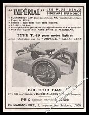 Publicité Side Car IMPERIAL Moto Bol d'Or 1949 Vintage Ad Advertising 1950