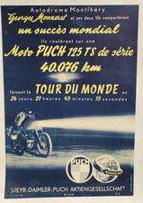 Affiche originale ancienne Moto Puch 125 TS Autodrome Montlhéry /RS175