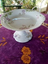 Compotier Coupe à Fruits Porcelaine Limoges William Guérin & Co Floral Rose Vert