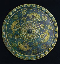 14,8 "Dynastie Bronze Ware doré richesse poisson mots motif miroir rond