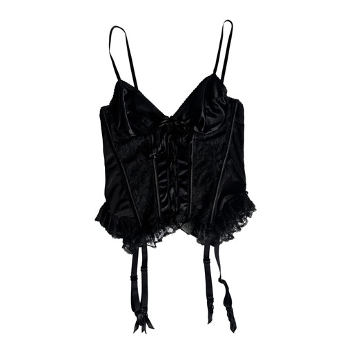 Vintage black satin lace - vintage,