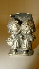 1977 Little Gallery Fine Pewter Cards Hallmark Miniature Boy & Girl w/Umbrella