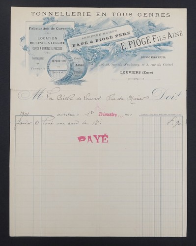 Facture 1904 louviers - 1904,