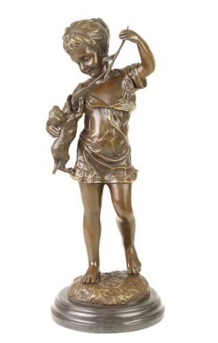 Statue fille chat bronze - statue,