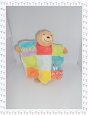 ㉙ - Doudou Plat Marionnette Patchwork  Ours Bleu Vert Orange Beige Bougies Kaloo