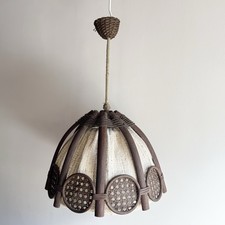 suspension scandinave en rotin toile et cannage 1960   Lustre en rotin