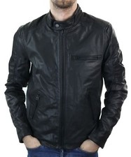 Blouson homme rétro biker cuir véritable noir style vintage décontracté