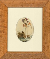 G. Hull - Aquarelle Du Xixe Siècle, Une Jeune Fille Avec Des Lapins