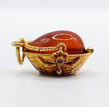 Pendentif vintage or 14k panier et en verre opaliné