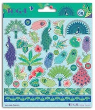 Stickers paons plumes feuilles autocollants scrapbooking 2 planches sous blister
