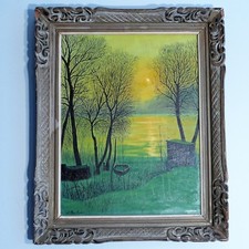 Sunrise on the Lake Original Painting C Haitai Signed Framed Antique Landscape